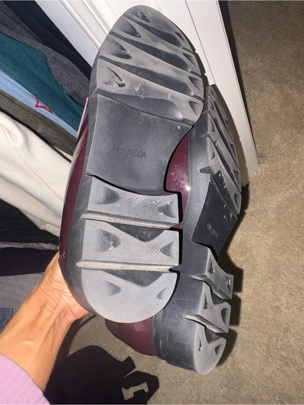 Jenn Ardor Glossy Wine-Colored Patent Leather Penny Loafers